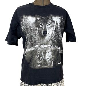 Vintage Alpha Wolf T Shirt Mens (M) Black Nature Graphic‎ Cotton Boho Art